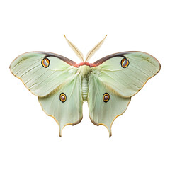 A Glowing Luna Moth Resting with Wings Spread Isolated on Transparent Background
