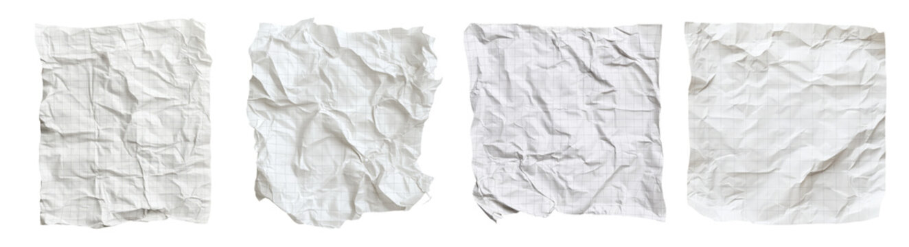 Crumpled White Paper Textures for Background and Design Use, PNG bundle collection, Isolated on Transparent Background