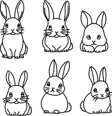 Cute Rabbit Illustration in Line Art Style