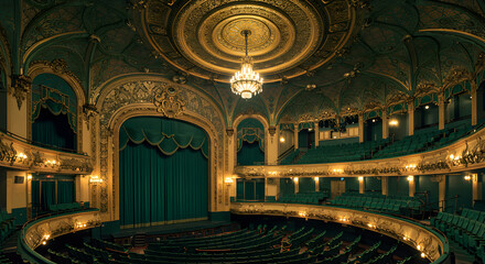 Obraz premium Opulent Theater Interior with Geometric Designs and Velvet Drapes
