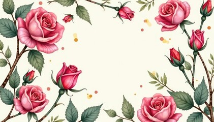 Naklejka premium Delicate watercolor rose buds repeat on vintage background , floral pattern, spring, pink