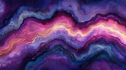 Abstract cosmic aurora design with celestial watercolor gradient and golden dust