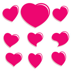 Set of magenta hearts in different pose. Collection of heart illustration with different style