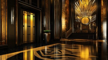 Commemorative banner celebrating Jazz Day at a stylish jazz club with an art deco entrance featuring black and gold decor