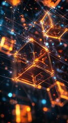 Abstract Digital Background Glowing Neon Cubes Lines Futuristic Technology Concept