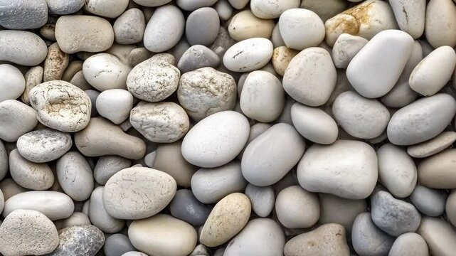 Variety of smooth white and gray stones arranged naturally on a surface under soft lighting