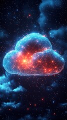 Futuristic cloud computing, night sky background