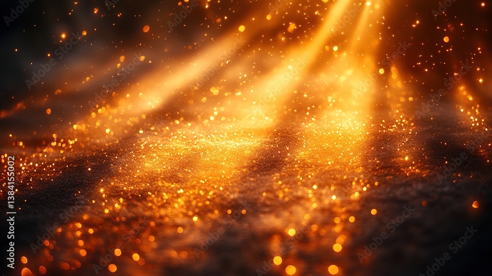 Poster golden cascade abstract background with shimmering light particle brilliance