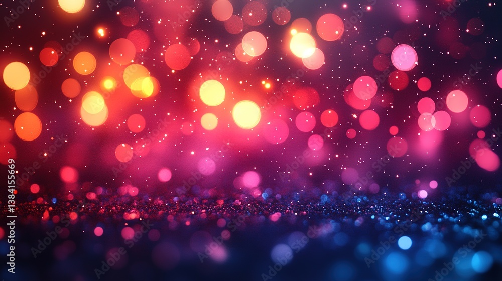 Poster vibrant bokeh lights in a dynamic abstract display with red, gold and blue hues