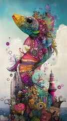 Whimsical Fish Cityscape: A Surreal, Colorful Fantasy