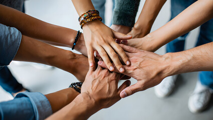 Collaborative Spirit: A Group of Interlocking Hands. A Visual of Team Connection. Representing Unity and Collaboration.

