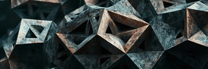 Abstract geometric pattern with triangles and diamond shapes in gray and brown tones.