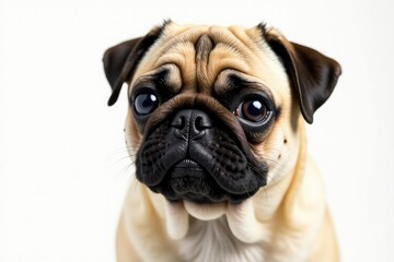 Obraz premium Single pug, isolated against pure white backdrop Close-up view , brown, dog breed