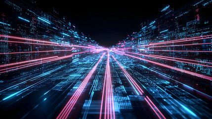 Futuristic Digital City Tunnel With Neon Lights