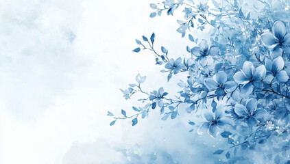 Fototapeta premium Delicate Blue Watercolor Floral Branch on White Background Featuring Artistic Petals and Gentle Spring Hues Creates a Decorative Floral Art Design