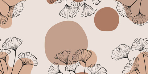 Nature brown banner with ginkgo leaf and brown stones.Vector illustration.