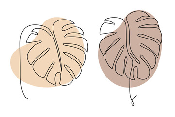 Monstera contemporary line art hand-drawn collection. Brown shape. Vector illustration.