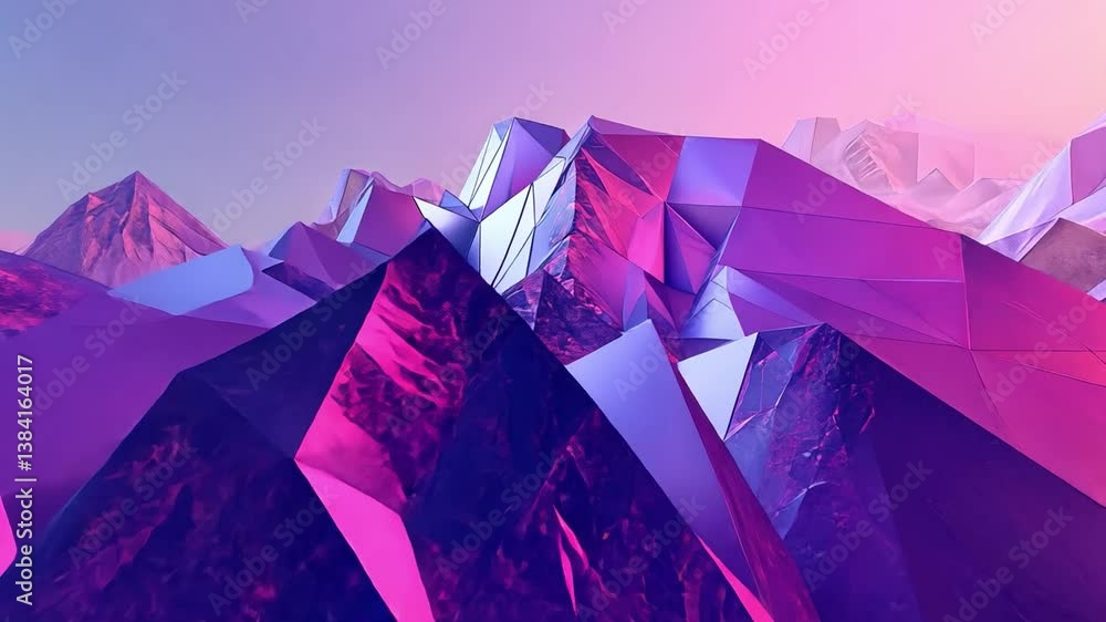 Aufkleber vibrant abstract landscape geometric mountains in sharp, angular shapes of pink and purple, creating