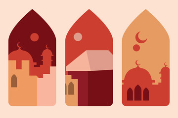 Set of Islamic window for eid al fitr. Vector illustration