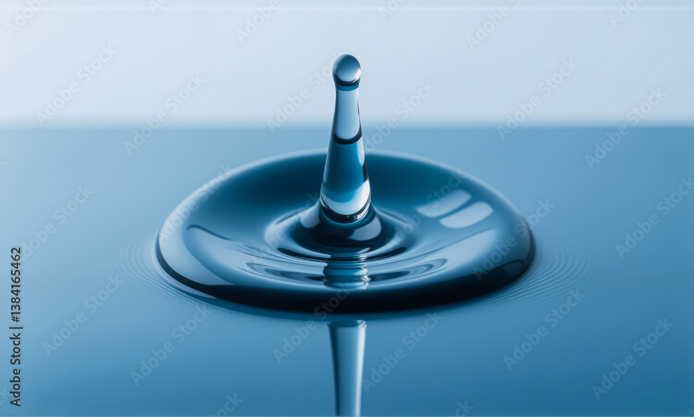 Aufkleber a droplet of liquid falls onto a smooth surface, creating a splash and concentric ripples in the blu