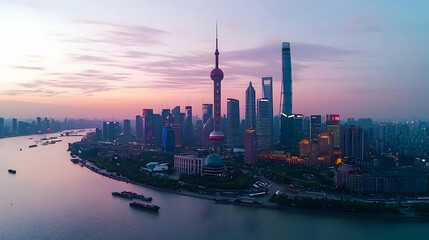 Obraz premium Sunrise Over Shanghai Skyline