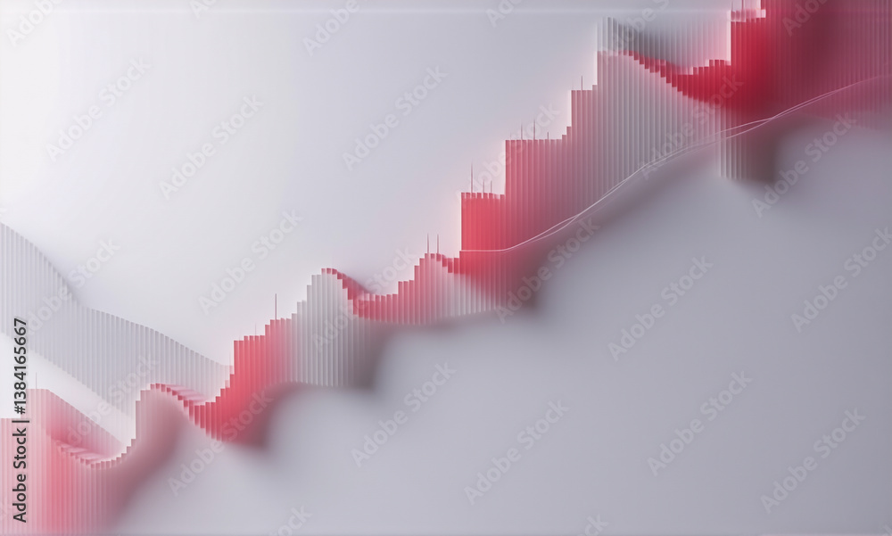 Poster minimalist white surface showcasing a dynamic red design of stepped and wavy layers, forming an abst