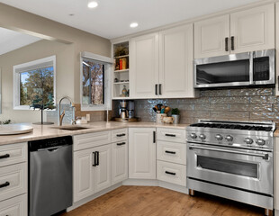 a home kitchen interior with counters 