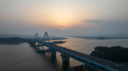Aerial View Yeongjong Bridge sunrise
