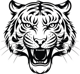 Fototapeta premium Tiger face vector. Roaring tiger head vector illustration on white background.