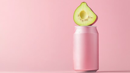 Pink can with fig slice on pastel background