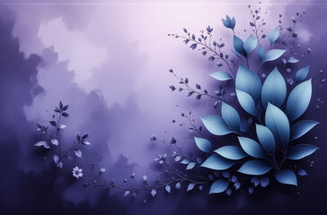 Elegant purple and blue floral artwork. Soft, painted style with delicate leaves and blooms creates a calming and dreamy nature-inspired design.