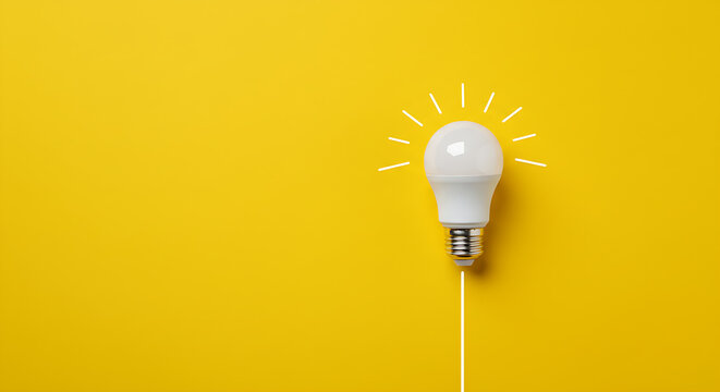 Business creativity and inspiration concepts with lightbulb and pencil on yellow background. motivation for success.think big ideas