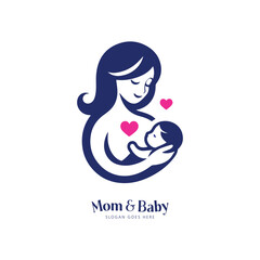 Mom and baby logo designMom and baby logo design. Mother and baby in simple style illustration.