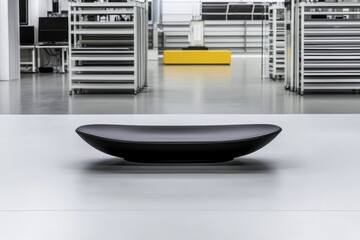 A sleek, ultra-modern prototype of a hoverboard being tested in a high-tech lab