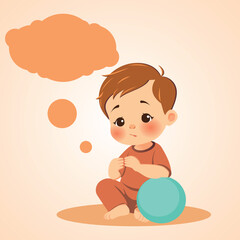 A child with a ball and a cloud of thought, illustration