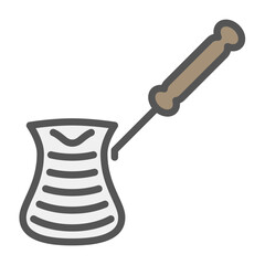 Turkish coffee filled outline icon. cezve color line illustration.
