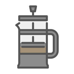 French press coffee filled outline icon. coffee press color line illustration.