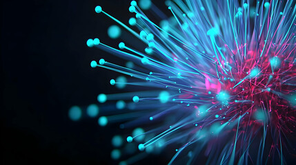 Abstract Digital Explosion Of Glowing Lines And Dots In Vibrant Colors