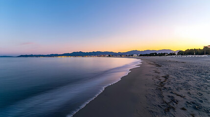 Sunset Beach Panorama With Golden Light