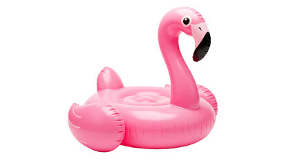 Pink pool inflatable flamingo for summer beach isolated on white background