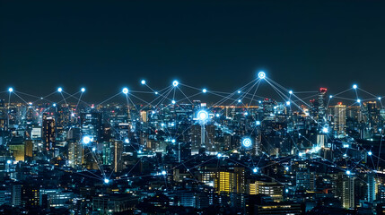 Night City Lights Aerial View