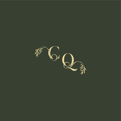 logo design concept luxury wedding monogram CQ organic leaf initial letter