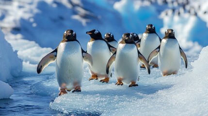 Obraz premium Gentoo Penguins on Ice Floes. (1)