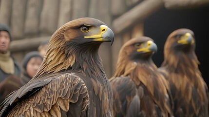 Obraz premium Majestic Golden Eagles: A Close-Up Look at Nature's Apex Predators
