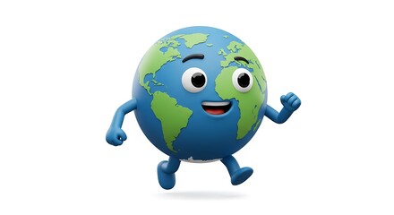 Obraz premium globe earth running for healty life cartoon animated