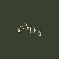 logo design concept luxury wedding monogram AD organic leaf initial letter