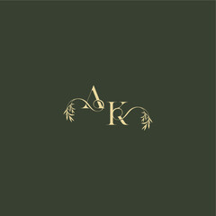 logo design concept luxury wedding monogram AK organic leaf initial letter
