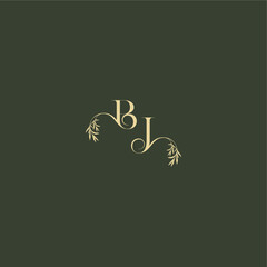 logo design concept luxury wedding monogram BJ organic leaf initial letter