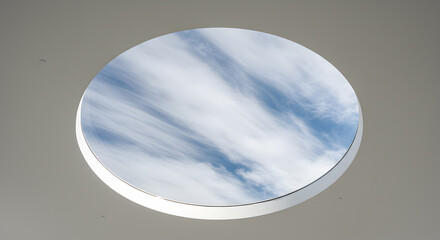 Circular Ceiling Cutout Framing a Dynamic Blue Sky Filled with Clouds