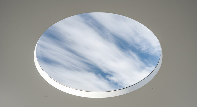 Circular Ceiling Cutout Framing a Dynamic Blue Sky Filled with Clouds